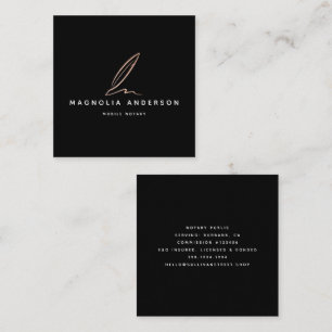 Notary Public Signing Agent Rose Gold Foil Quill B Square Business Card