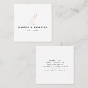 Notary Public Signing Agent Rose Gold Foil Quill B Square Business Card