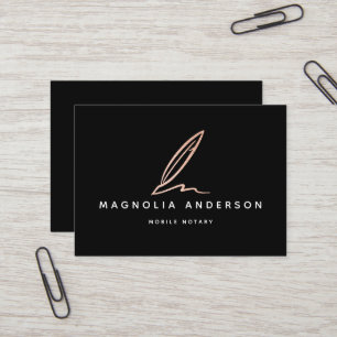 Notary Public Signing Agent Rose Gold Foil Quill  Business Card