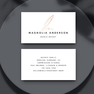Notary Public Signing Agent Rose Gold Foil Quill Business Card