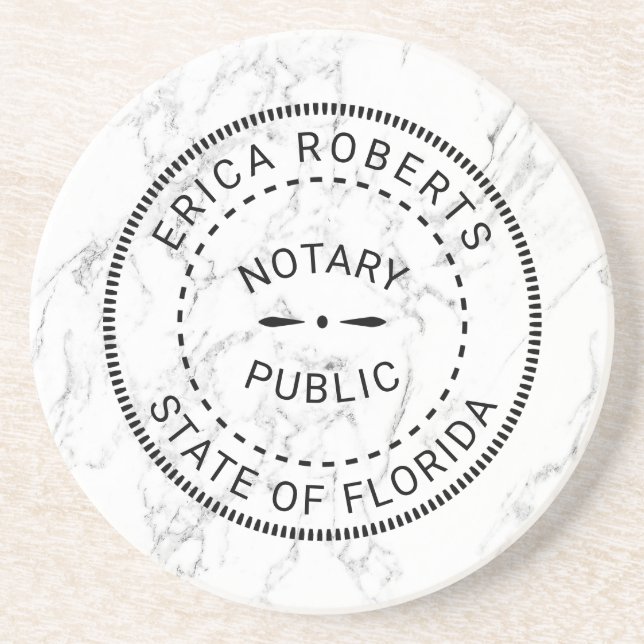 Notary Public Stamp Elegant Modern White Marble Coaster (Front)