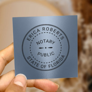Notary Public Stamp Modern Dusty Blue Metallic Square Business Card