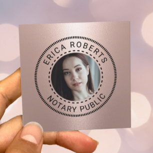 Notary Public Stamp Modern Rose Gold Photo Square Business Card