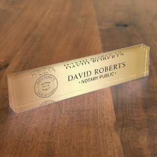 Notary Public Stamp Professional Gold Background Nameplate
