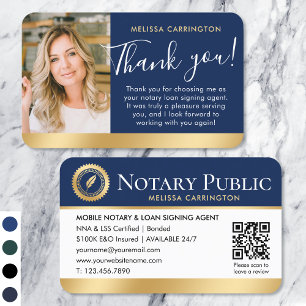 Notary Public Thank You Photo Navy Dark Blue Gold Business Card