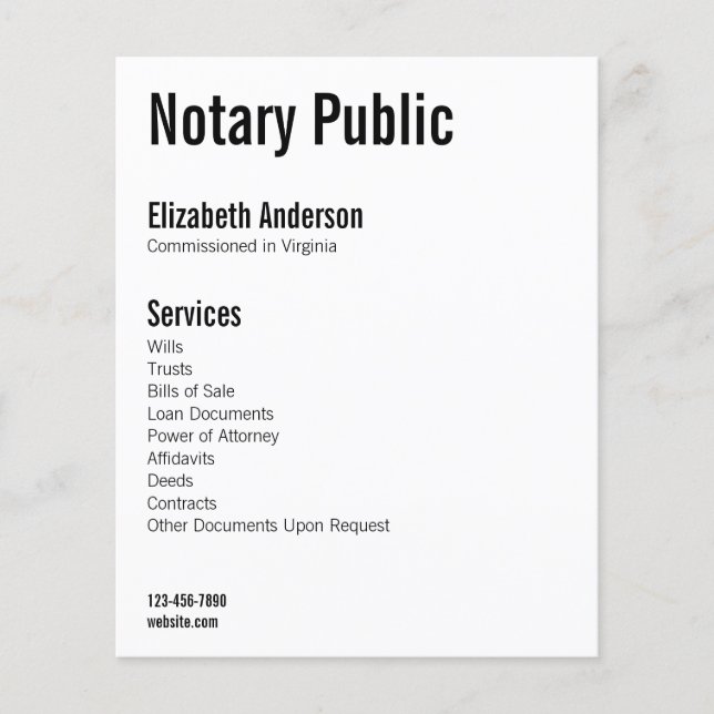 Notary Public's Name Services Phone Website White Flyer (Front)