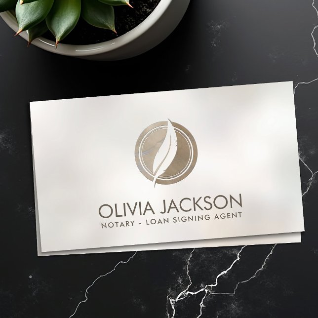 Notary quill pen and stamp cream pearl business card (Creator Uploaded)