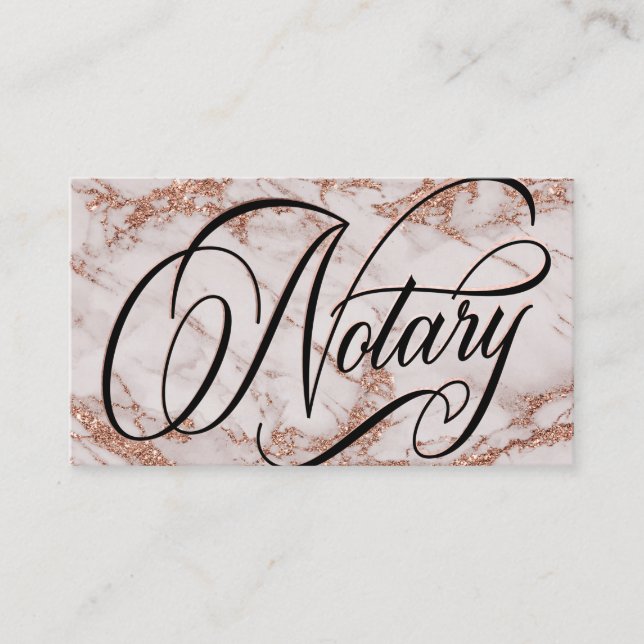 Notary Rose Gold Marble Typography Business Card (Front)