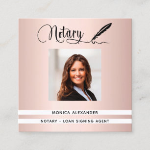 Notary rose gold photo QR code loan signing agent Square Business Card