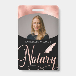 Notary Rose Gold Typography Photo ID Badge