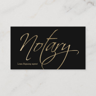 Notary script faux gold typography chic black business card
