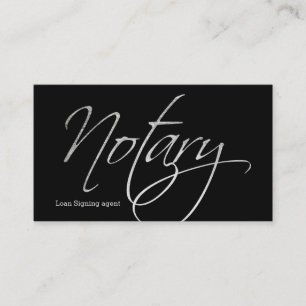 Notary script faux silver typography black business card
