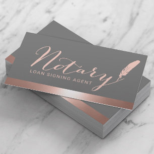 Notary Script Loan Signing Agent Rose Gold & Grey Business Card