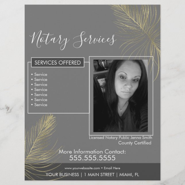 Notary Services Grey Gold Photo Business Flyer (Front)