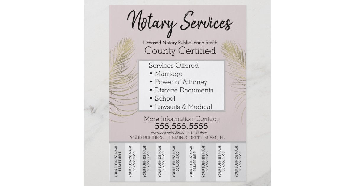 Notary Services Pink Gold Business Tear Off Strips Flyer | Zazzle.co.uk