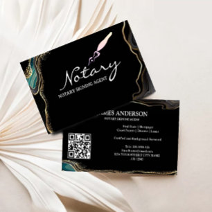 Notary Signing Agent Agate Black Gold Glitter Business Card