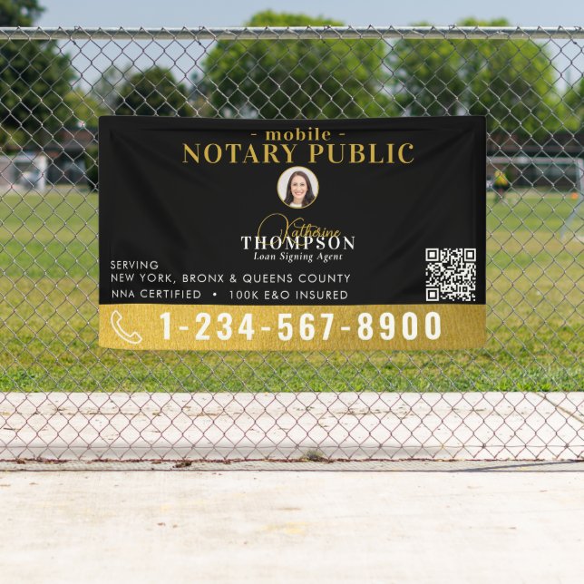 Notary Signing Agent Black Gold Photo QR Code Banner (Insitu)