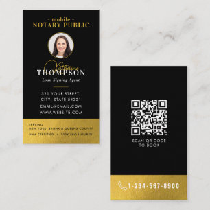 Notary Signing Agent Black Gold Photo QR Code Business Card