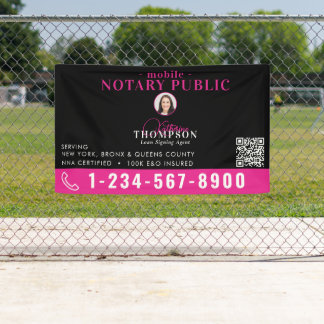 Notary Signing Agent Black Pink Photo QR Code Banner