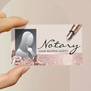Notary Signing Agent Blush Rose Gold Floral Photo Business Card