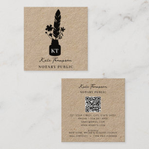 Notary Signing Agent Botanical Quill Logo Kraft Square Business Card