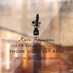 Notary Signing Agent Botanical Quill Logo Window Cling
