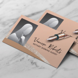 Notary Signing Agent Elegant Peach Colour Photo Business Card