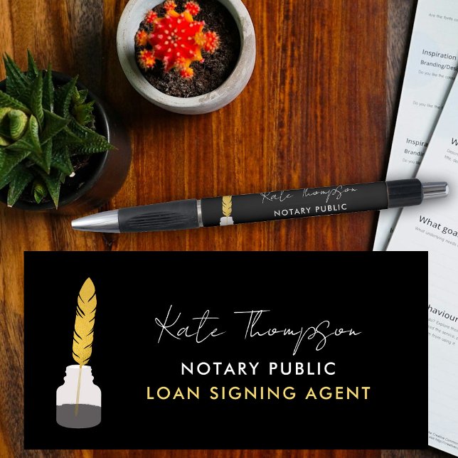 Notary Signing Agent Feather Quill Black Gold (Notary Signing Agent Feather Quill Black Gold Pen)