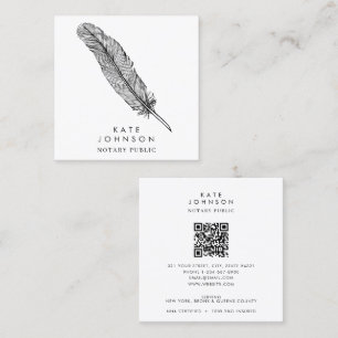 Notary Signing Agent Feather Quill QR Code Square Business Card
