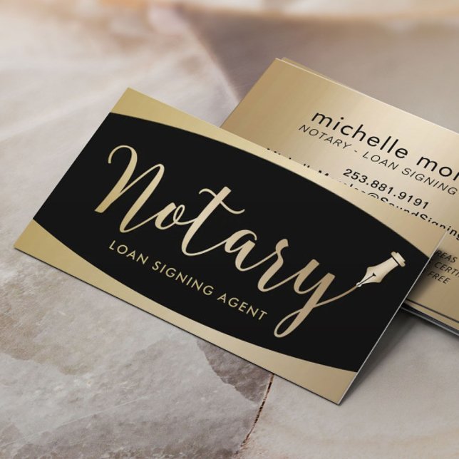 Notary Signing Agent Modern Black & Gold Business Card (Creator Uploaded)