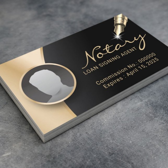 Notary Signing Agent Modern Black & Gold Photo Business Card (Creator Uploaded)