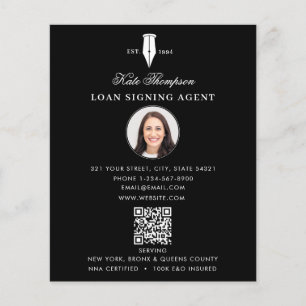 Notary Signing Agent Modern Black QR Code Photo Flyer