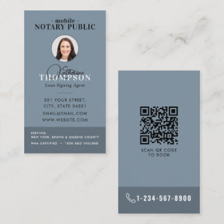 Notary Signing Agent Modern Blue Photo QR Code Business Card