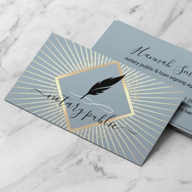 Notary Signing Agent Modern Dusty Blue & Gold Business Card (Creator Uploaded)