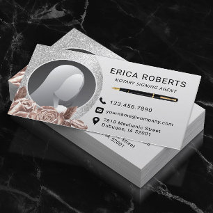 Notary Signing Agent Modern Silver Floral Photo Business Card