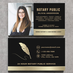 Notary Signing Agent Photo Black & Gold Business Card