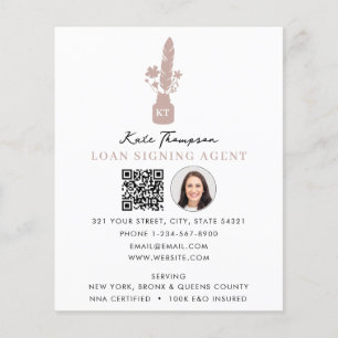 Notary Signing Agent QR Code Photo Botanical Quill Flyer