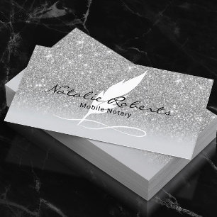 Notary Signing Agent Quill Pen Silver Glitter Business Card