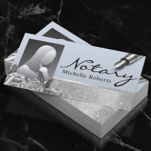 Notary Signing Agent Silver Floral Blue Photo Business Card