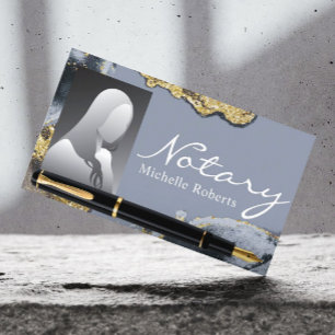 Notary Signing Agent Trendy Gold & Blue Photo Business Card