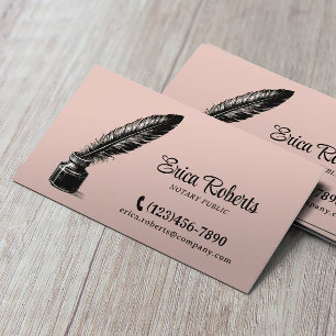 Notary Signing Agent Vintage Quill Pen Blush Pink Business Card