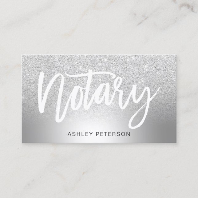 Notary silver glitter ombre metallic foil business card (Front)
