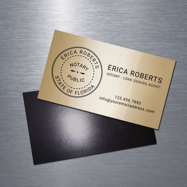 Notary Stamp Loan Signing Agent Modern Gold  Magnetic Business Card (Creator Uploaded)