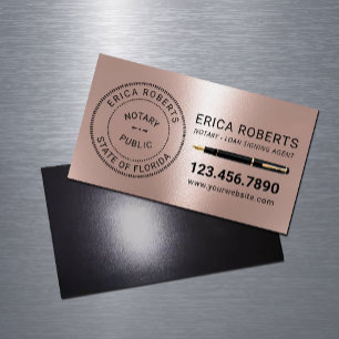 Notary Stamp Loan Signing Agent Modern Rose Gold Magnetic Business Card