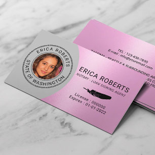 Notary Stamp Loan Signing Agent Pink Photo Busines Business Card