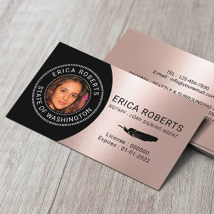 Notary Stamp Loan Signing Agent Rose Gold Photo Business Card