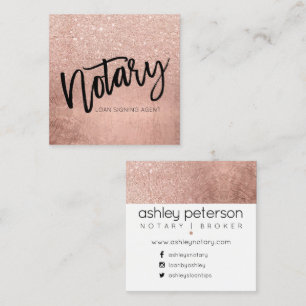 Notary typography FAUX rose gold glitter foil Square Business Card