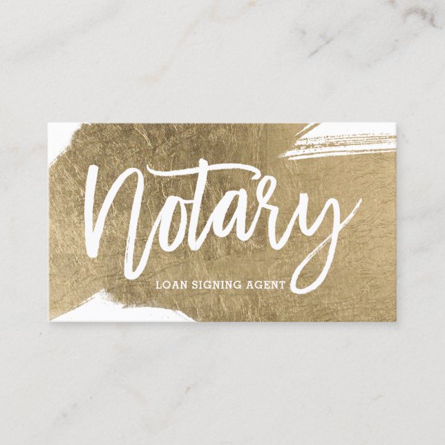 Notary typography gold brushstroke minimalist business card (Front)