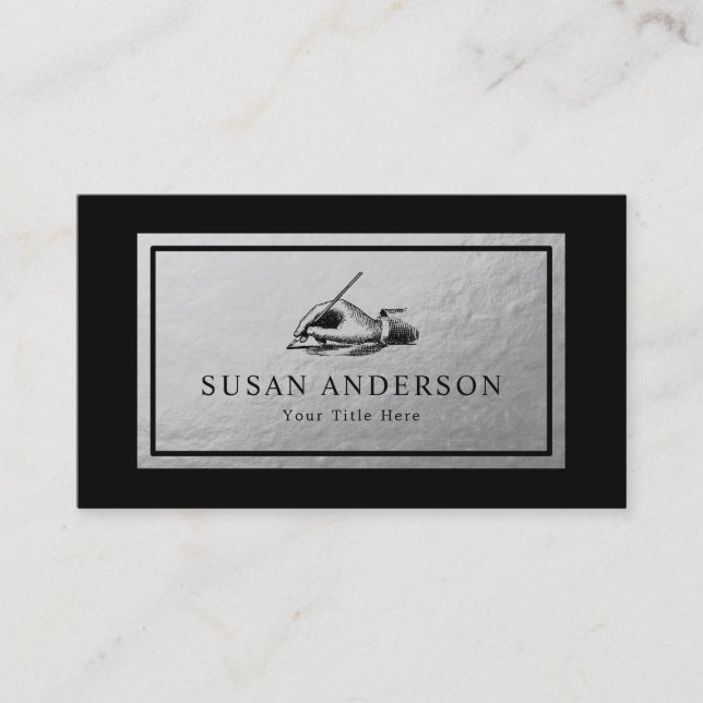 Notary - Writer Faux Silver Foil Business Card (Front)