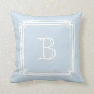 Notched Corner Frame BABY BLUE Background Monogram Cushion